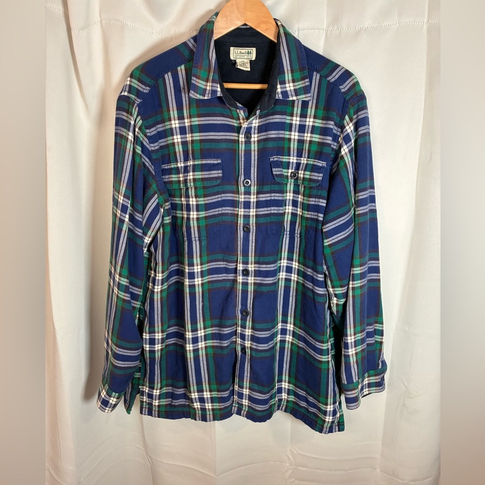 Vintage LL Bean Mens Large Plaid Fleece Lined Button Down